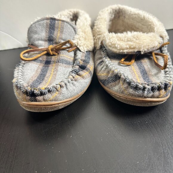 MINNETONKA Grey Plaid Sherpa Lined Slippers Size 8 - Picture 8 of 12